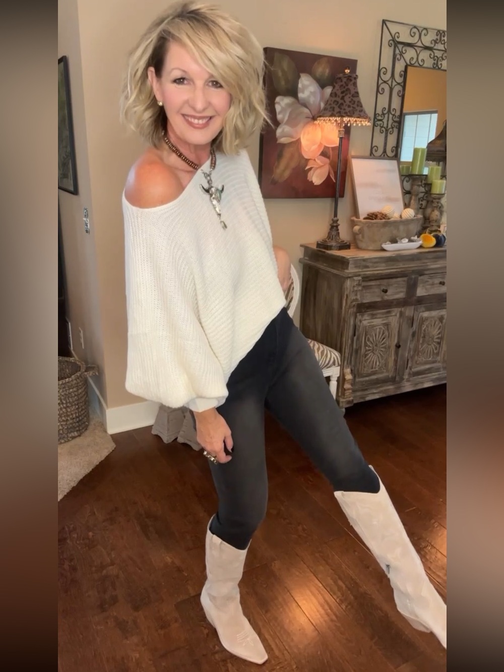 Cupshe Off-Shoulder Cream Knit Sweater